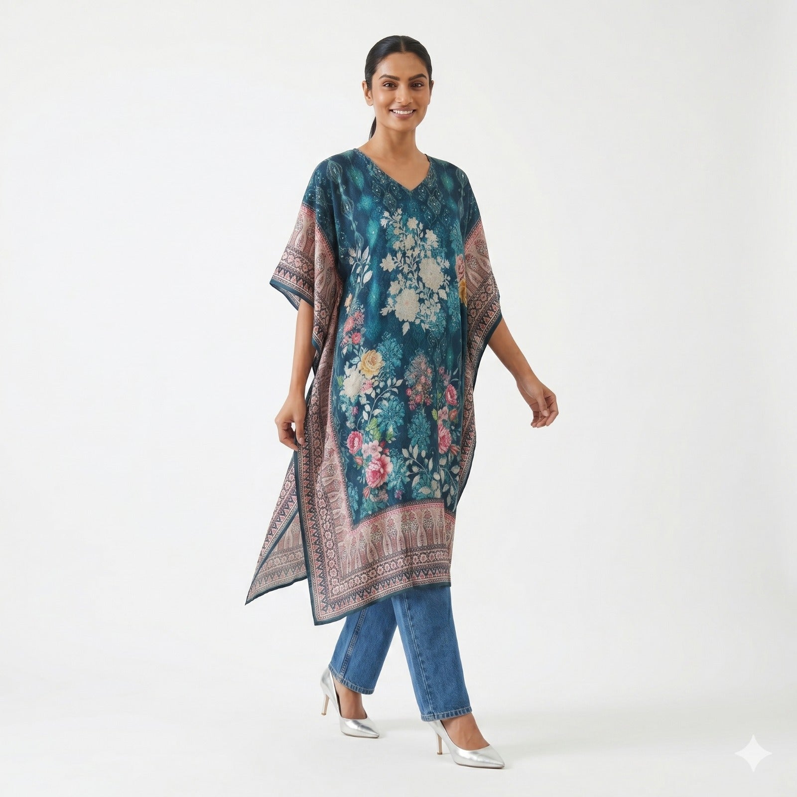 Midnight Bloom Printed Kaftan Top