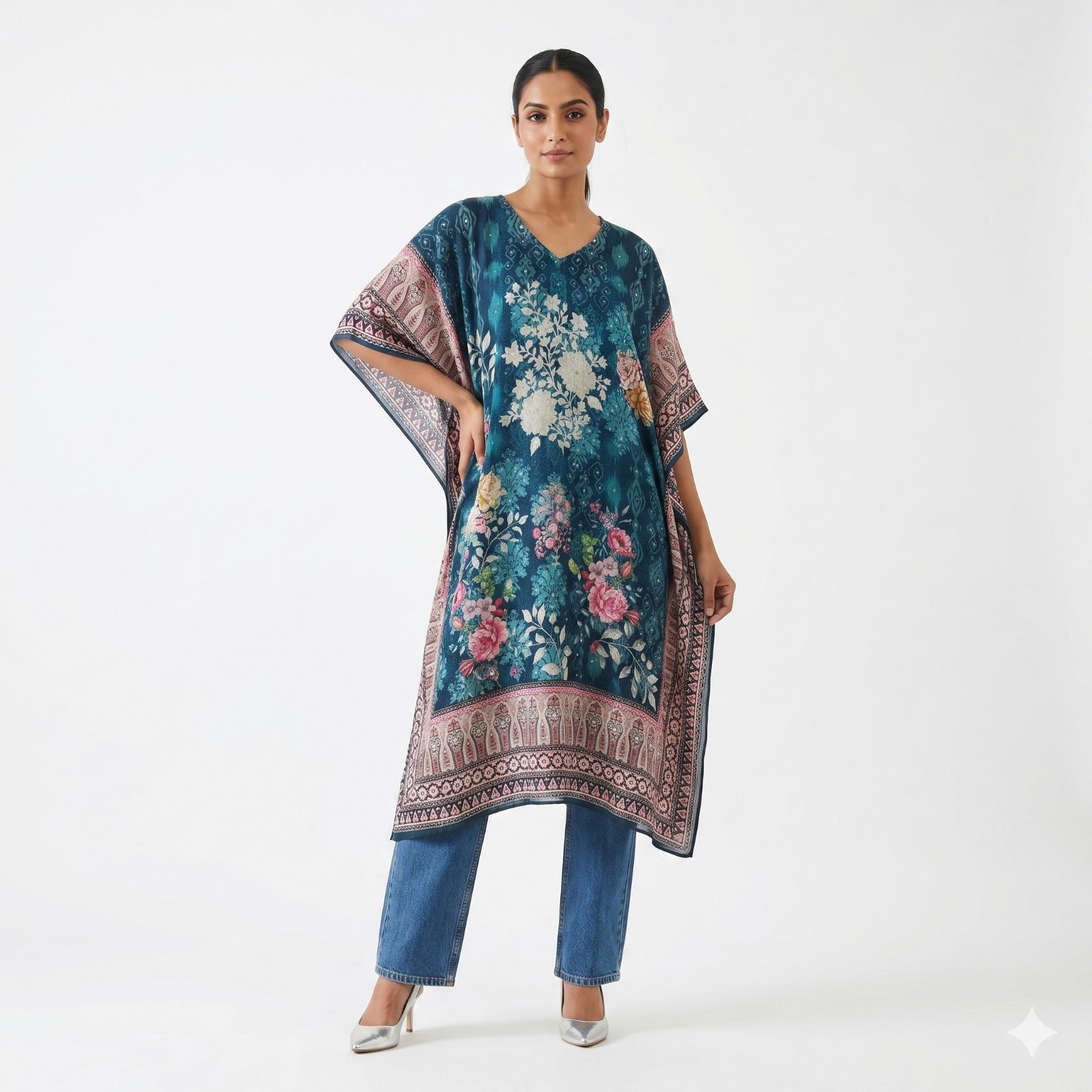 Midnight Bloom Printed Kaftan Top