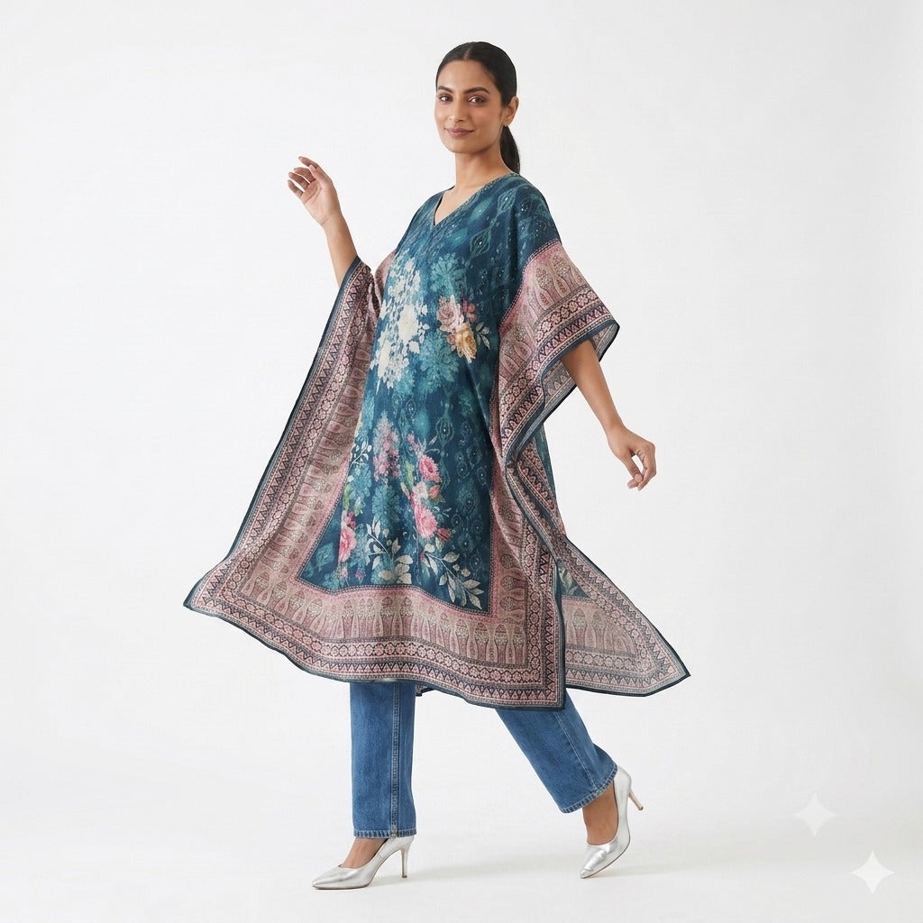 Midnight Bloom Printed Kaftan Top
