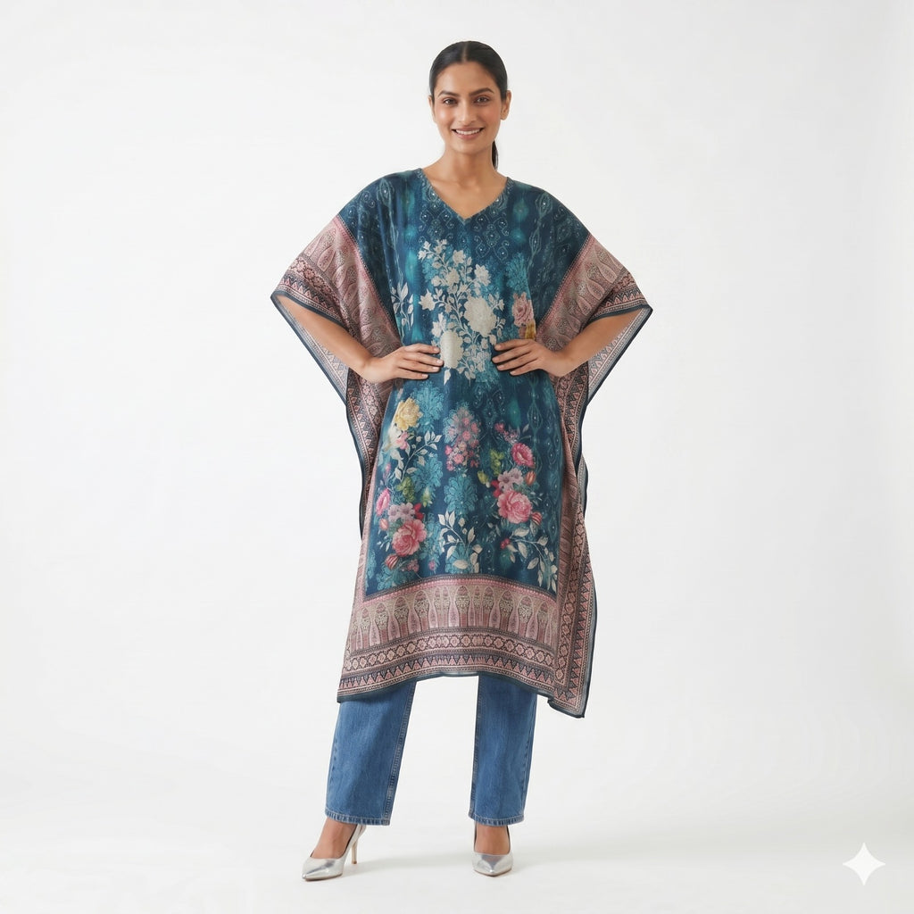 Midnight Bloom Printed Kaftan Top