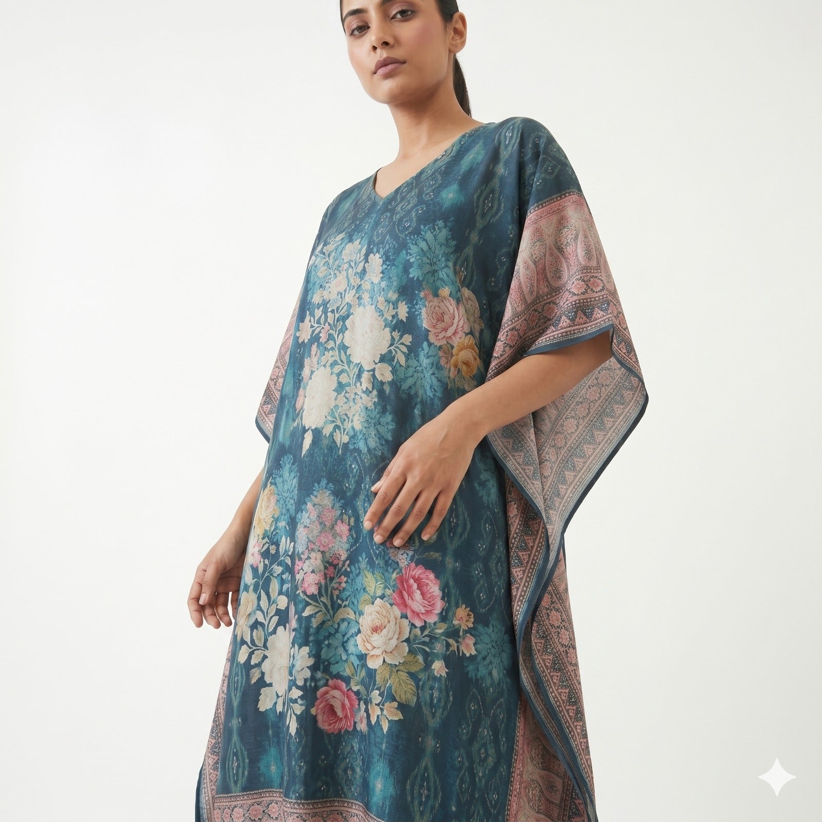 Midnight Bloom Printed Kaftan Top