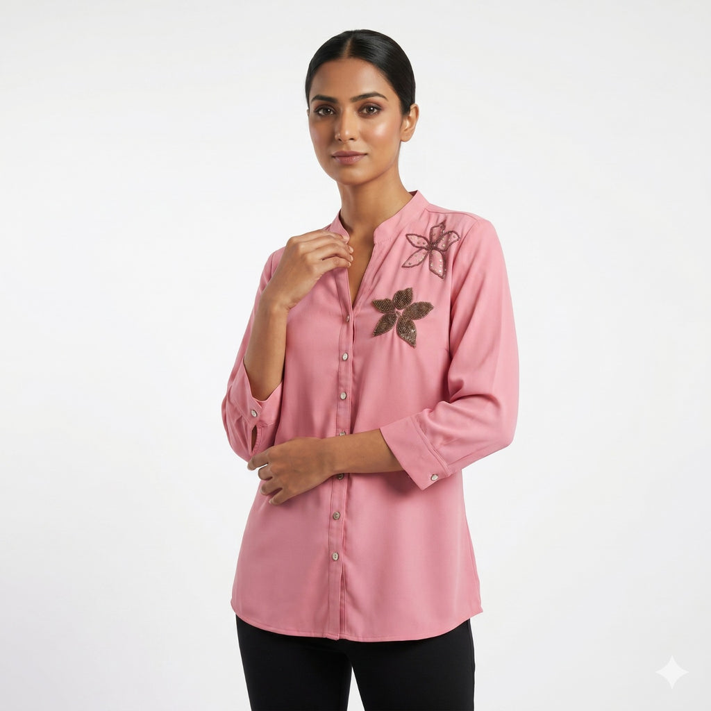 Blush Petal Embellished Georgette Top