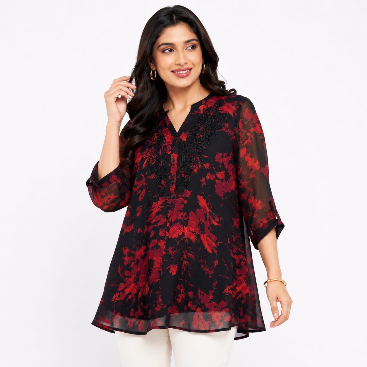 Crimson Noir Cutwork Georgette Top