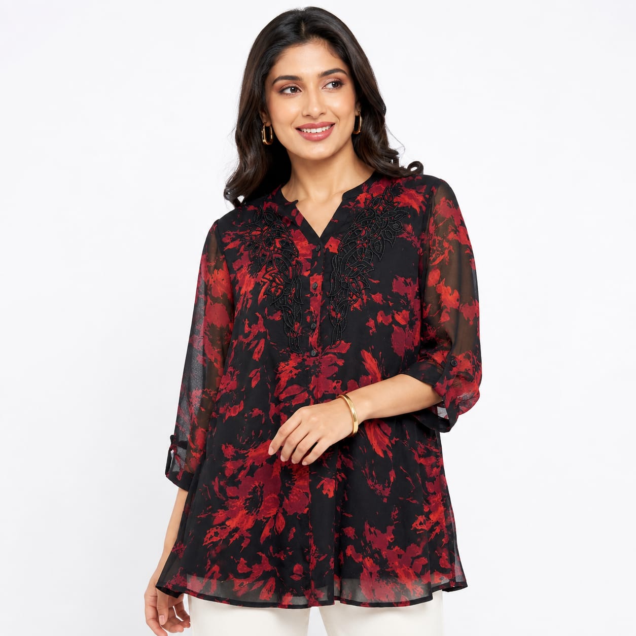 Crimson Noir Cutwork Georgette Top