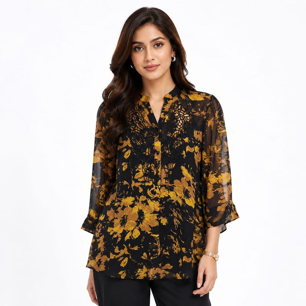 Golden Ember Cutwork Georgette Tunic Top