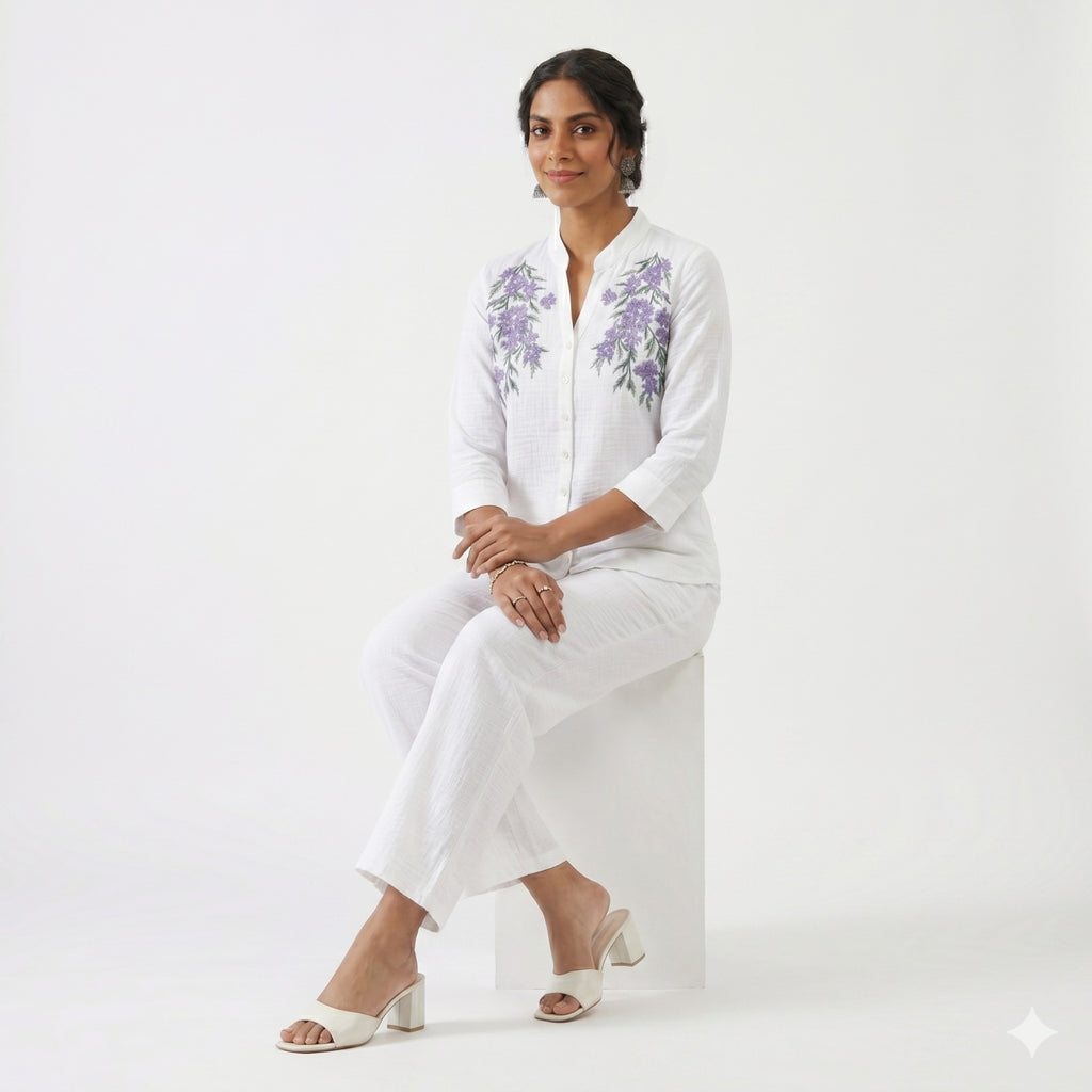 Lavender Blossom Embroidered Cord-set