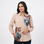 Azure Bloom Swarovski Printed Shirt Top