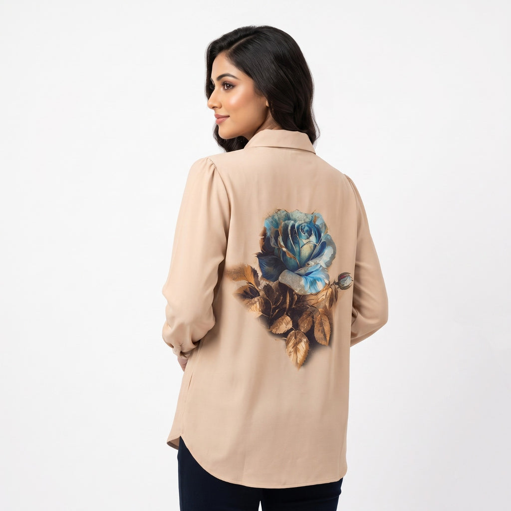 Azure Bloom Swarovski Printed Shirt Top