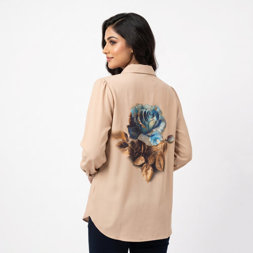Azure Bloom Swarovski Printed Shirt Top