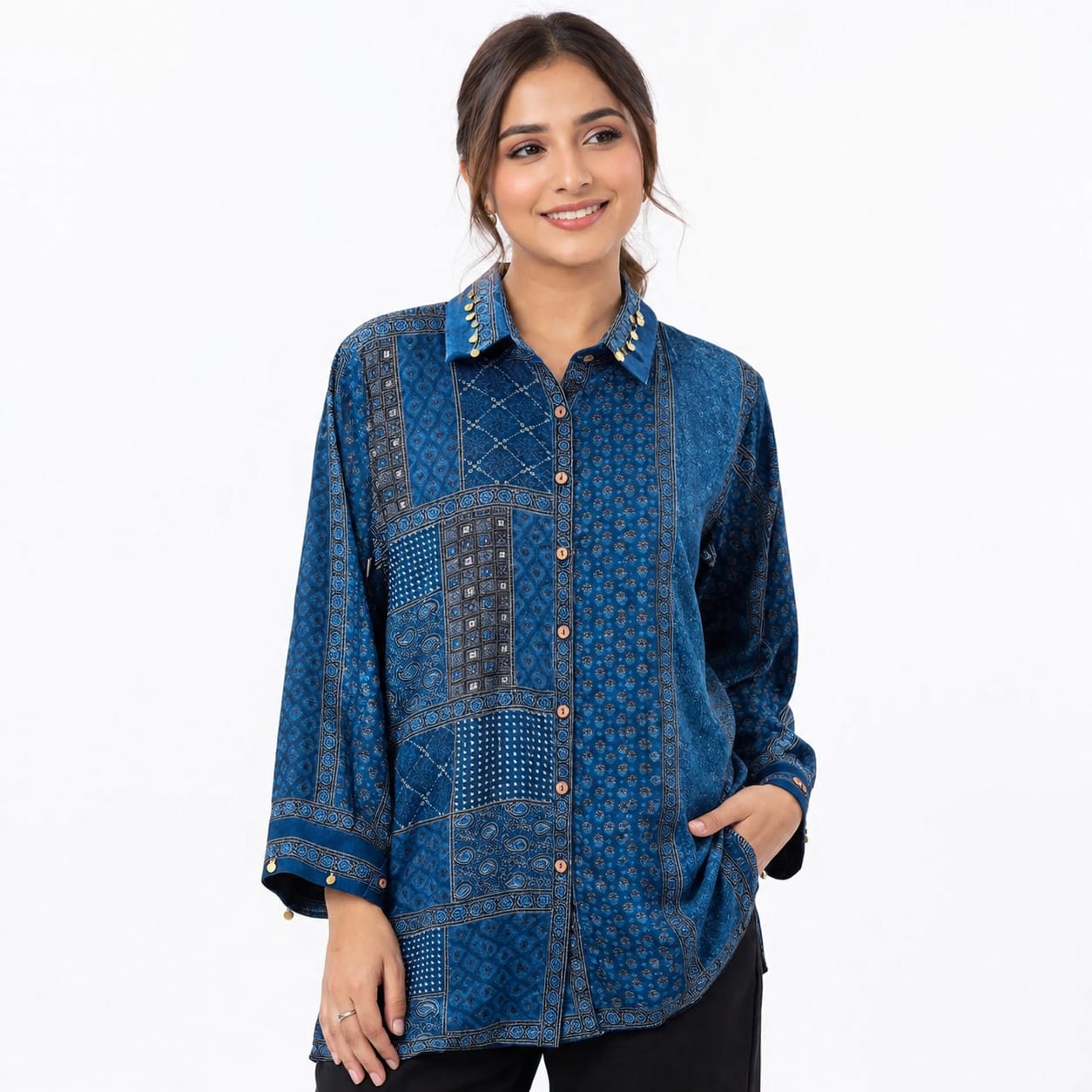 Indigo Mosaic Luxe Crepe Top