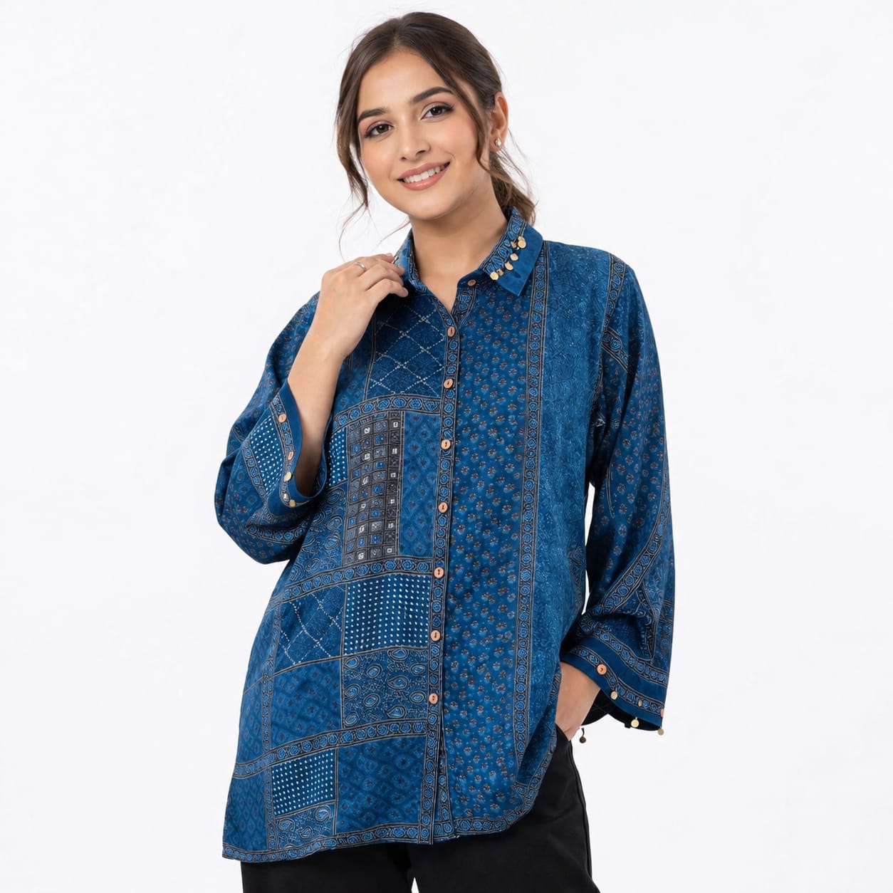 Indigo Mosaic Luxe Crepe Top