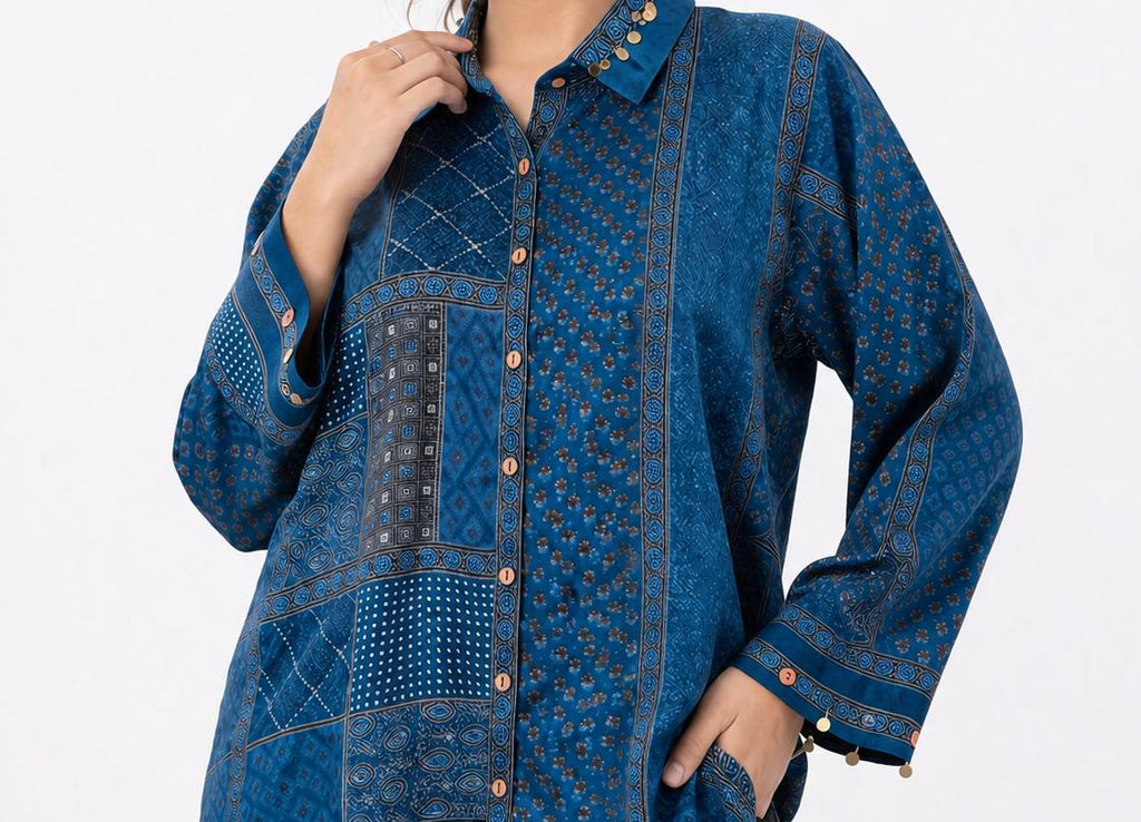 Indigo Mosaic Luxe Crepe Top