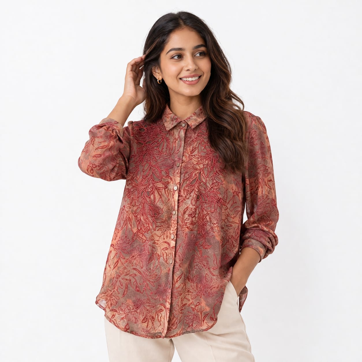 Rosewood Bloom Chiffon Top