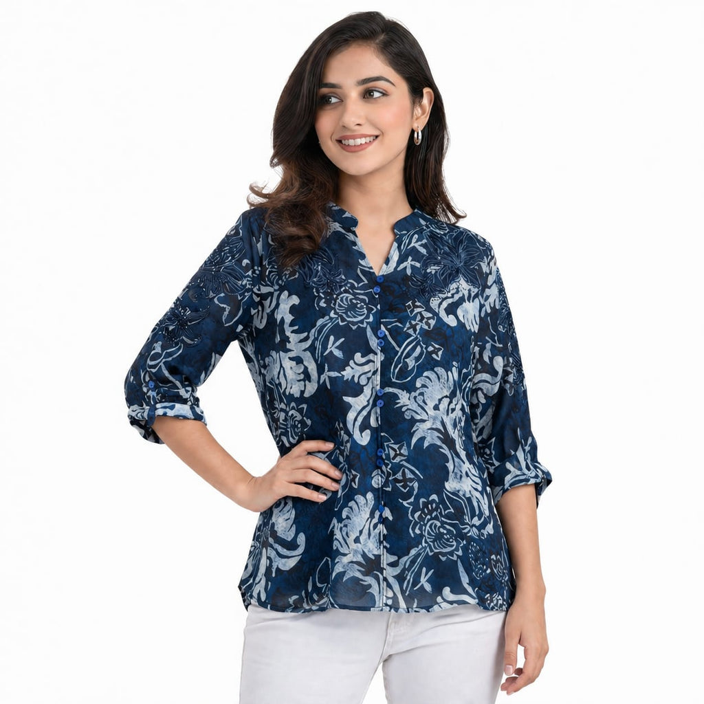 Midnight Bloom Chiffon Top