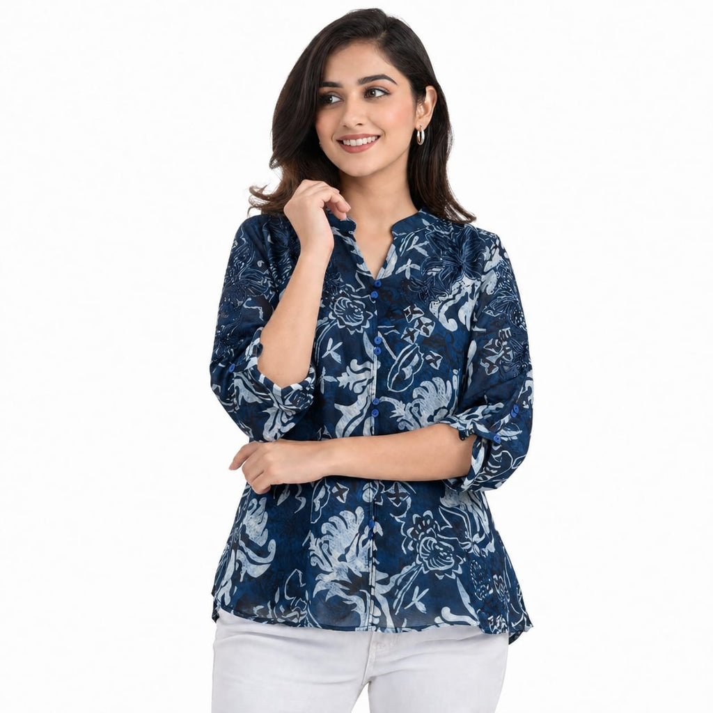 Midnight Bloom Chiffon Top