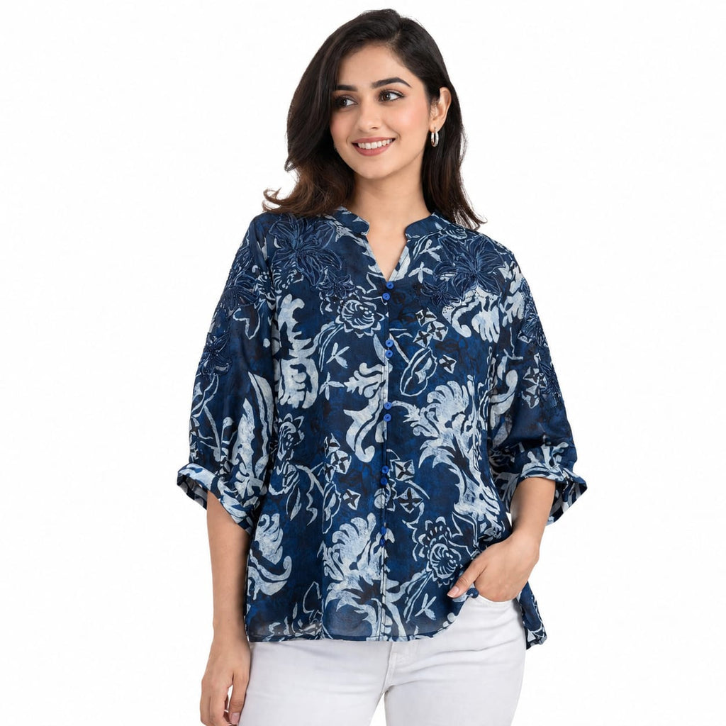 Midnight Bloom Chiffon Top