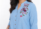 Sky Blossom Embroidered Linen Top