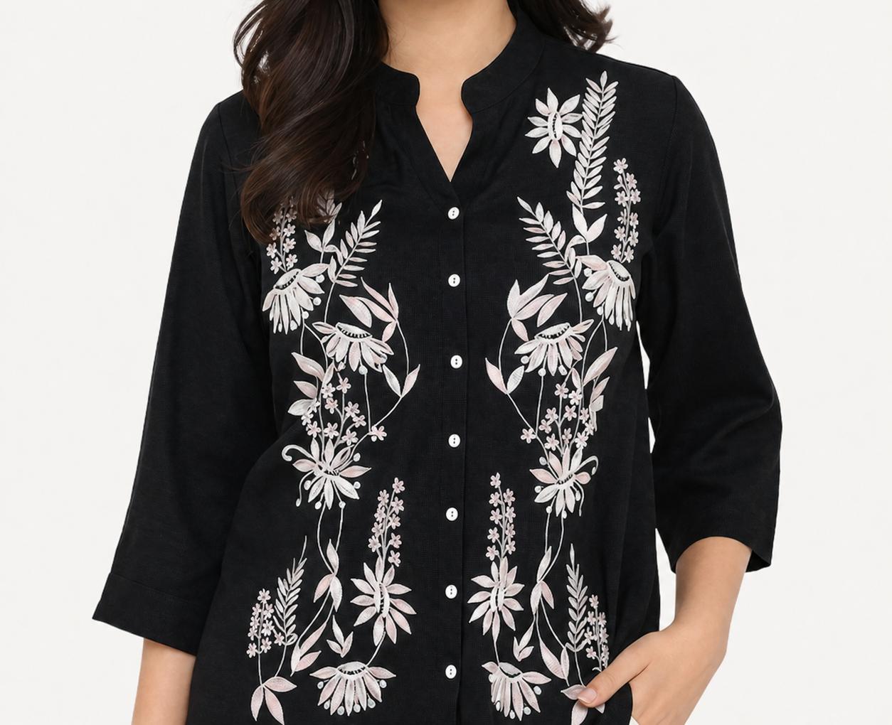 Midnight Flora Embroidered  Top