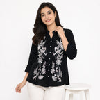 Midnight Flora Embroidered  Top