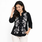 Midnight Flora Embroidered  Top