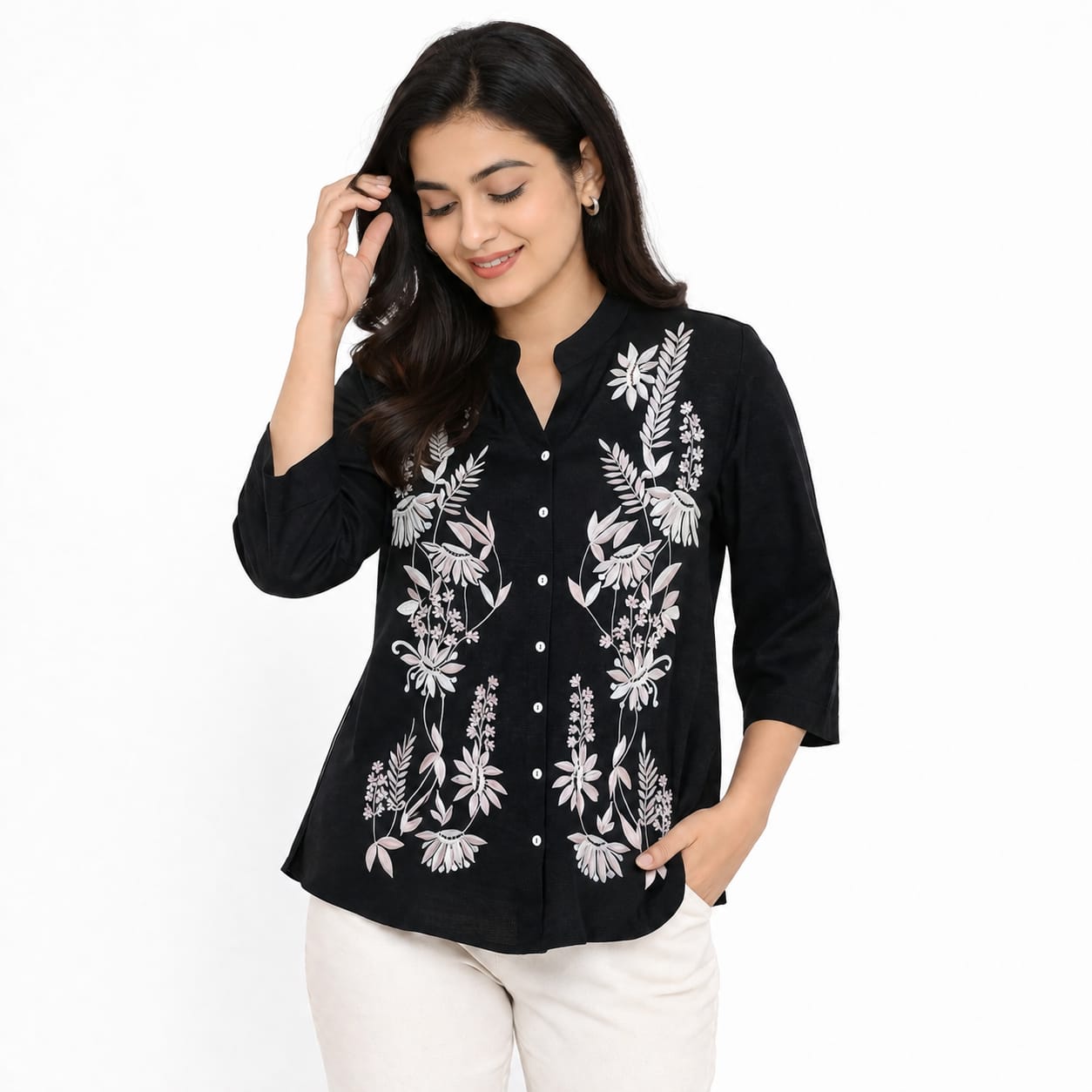 Midnight Flora Embroidered  Top
