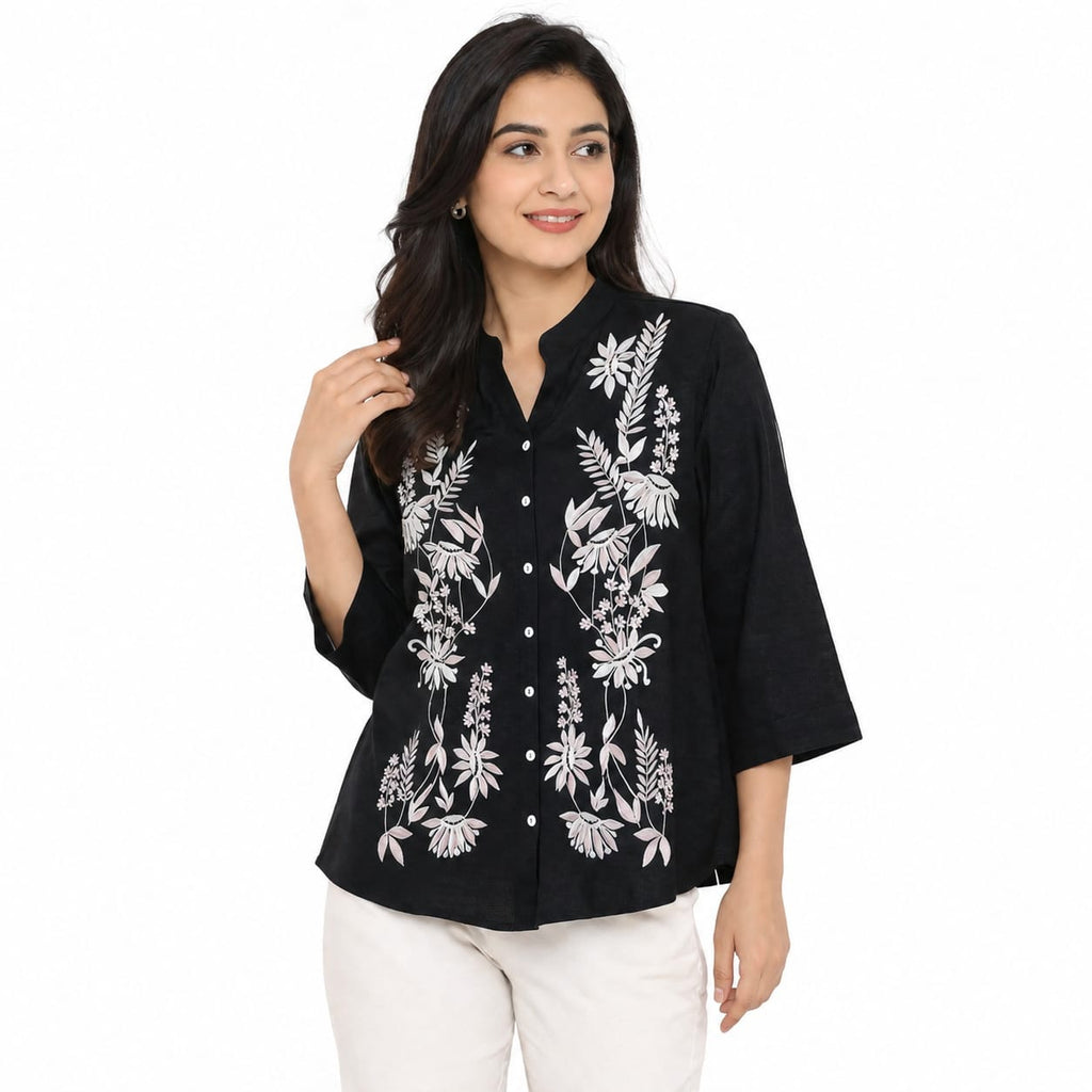 Midnight Flora Embroidered  Top