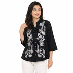 Midnight Flora Embroidered  Top