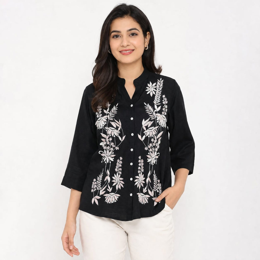 Midnight Flora Embroidered  Top
