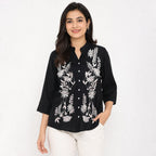 Midnight Flora Embroidered  Top