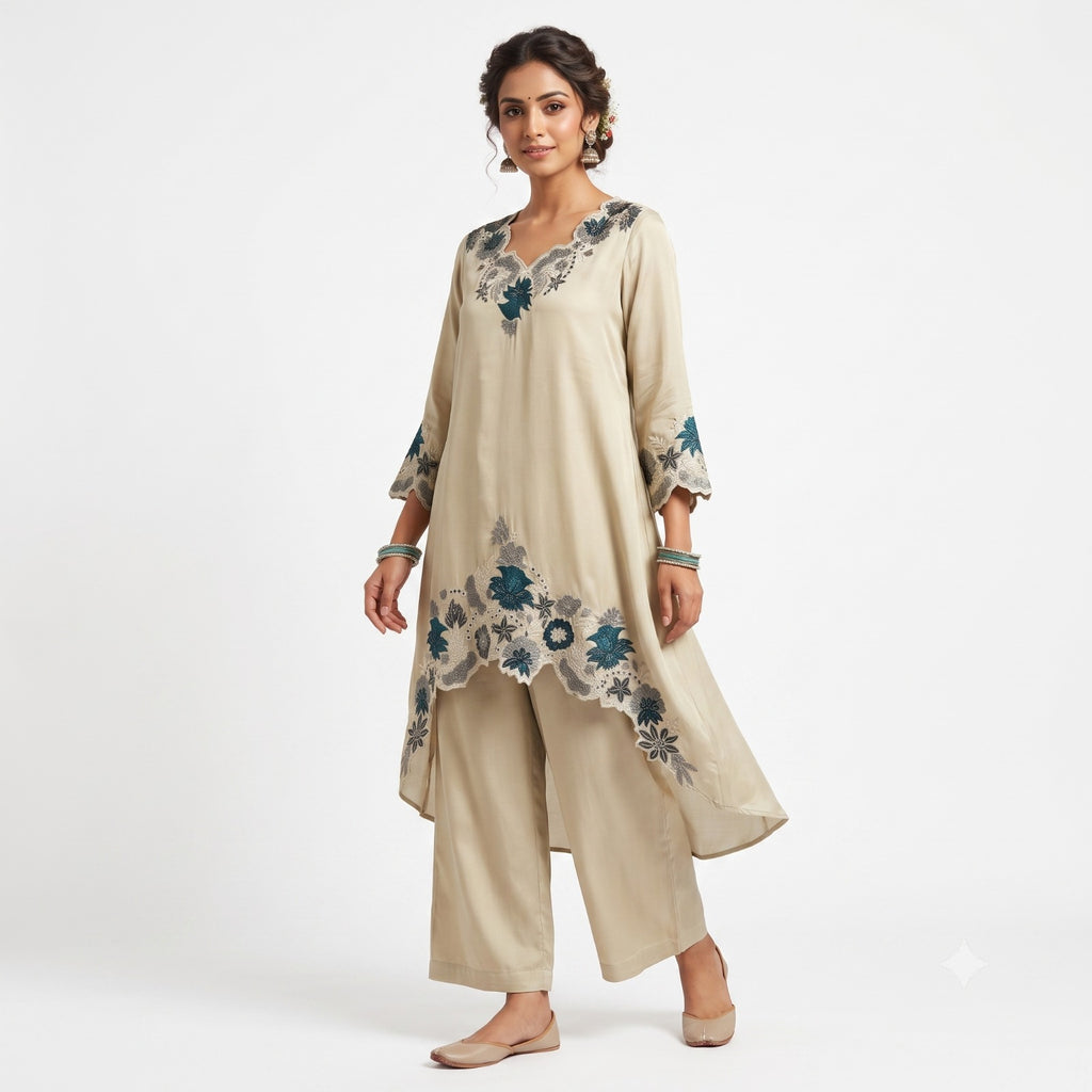 Ivory Blossom Embroidered Georgette Cord-set