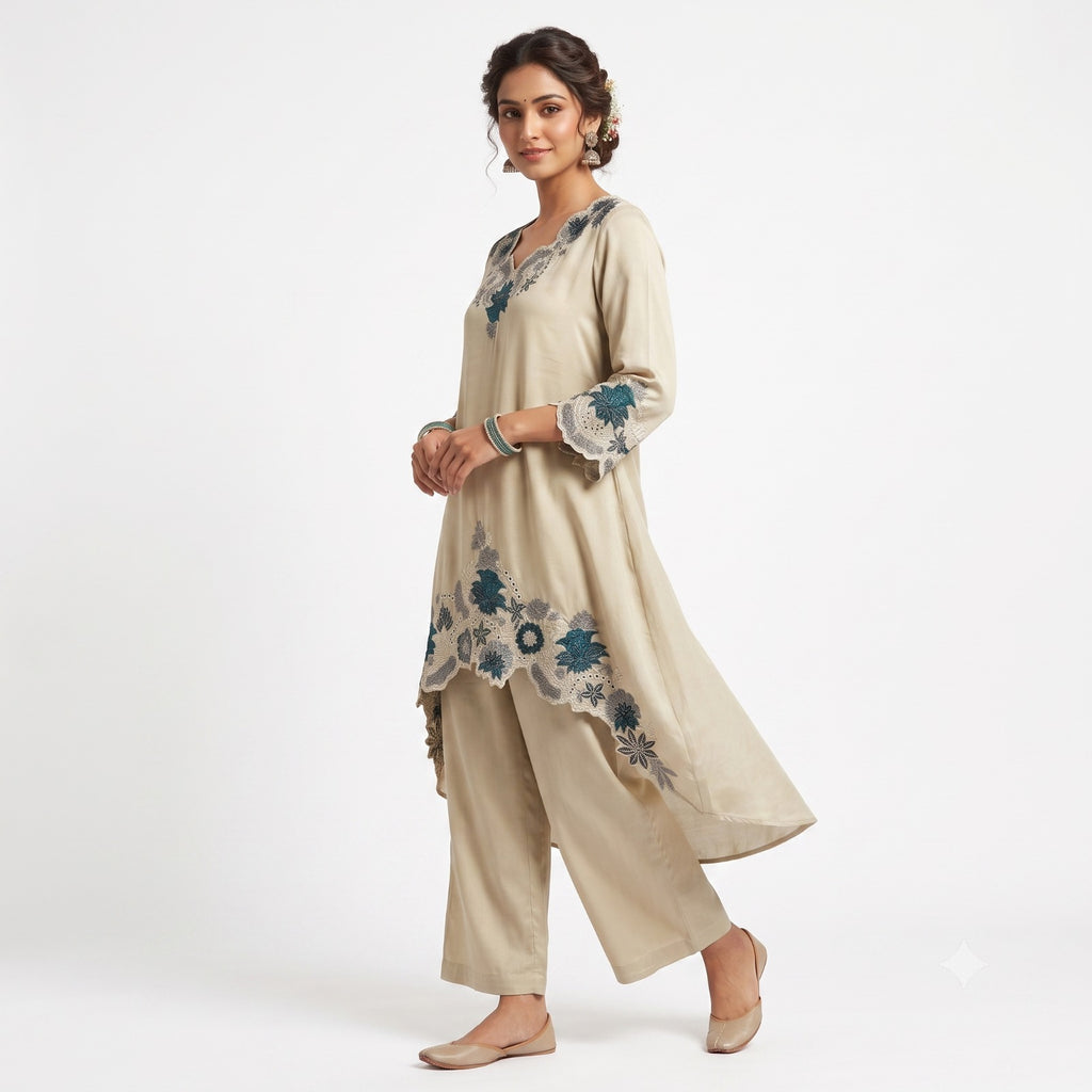 Ivory Blossom Embroidered Georgette Cord-set
