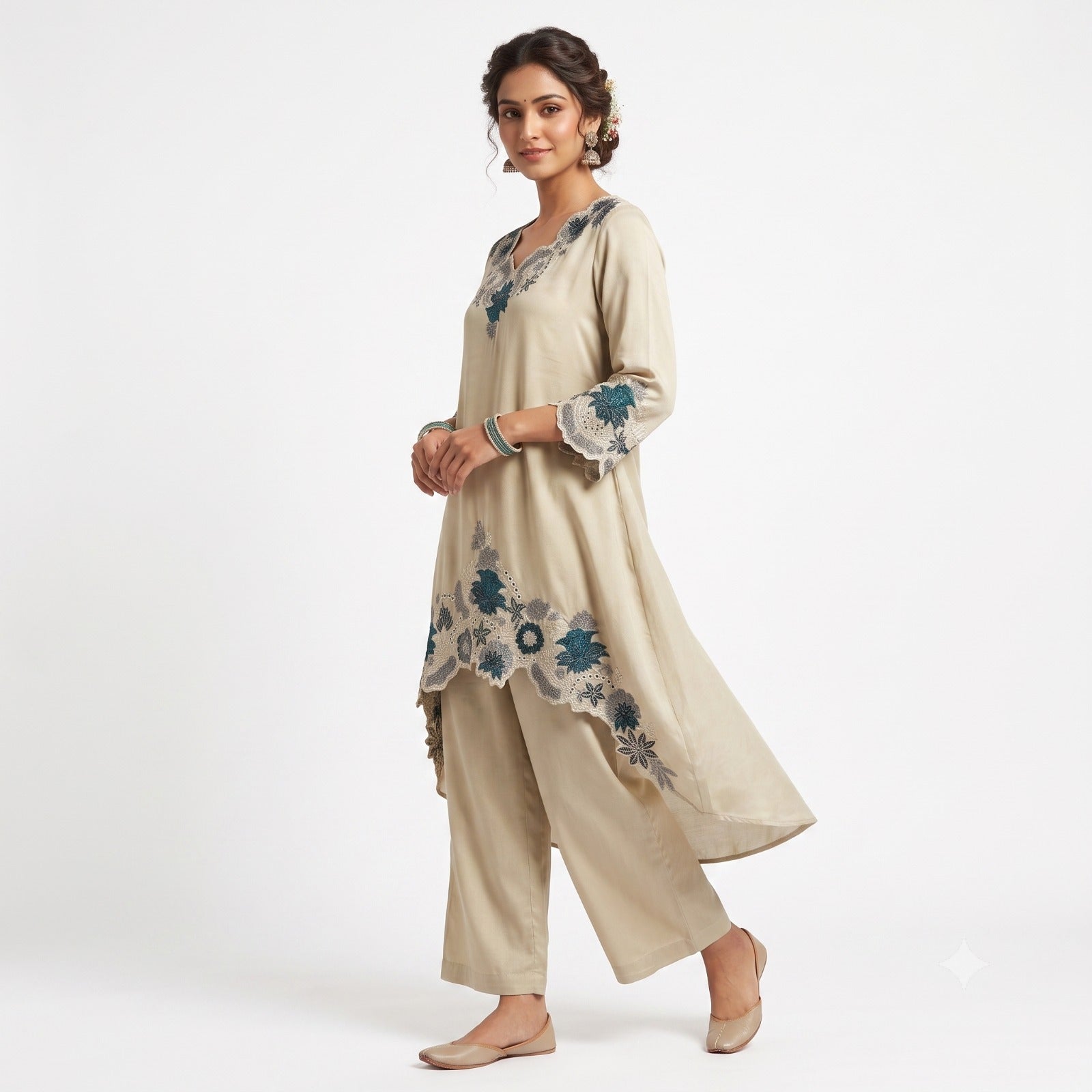 Ivory Blossom Embroidered Georgette Cord-set