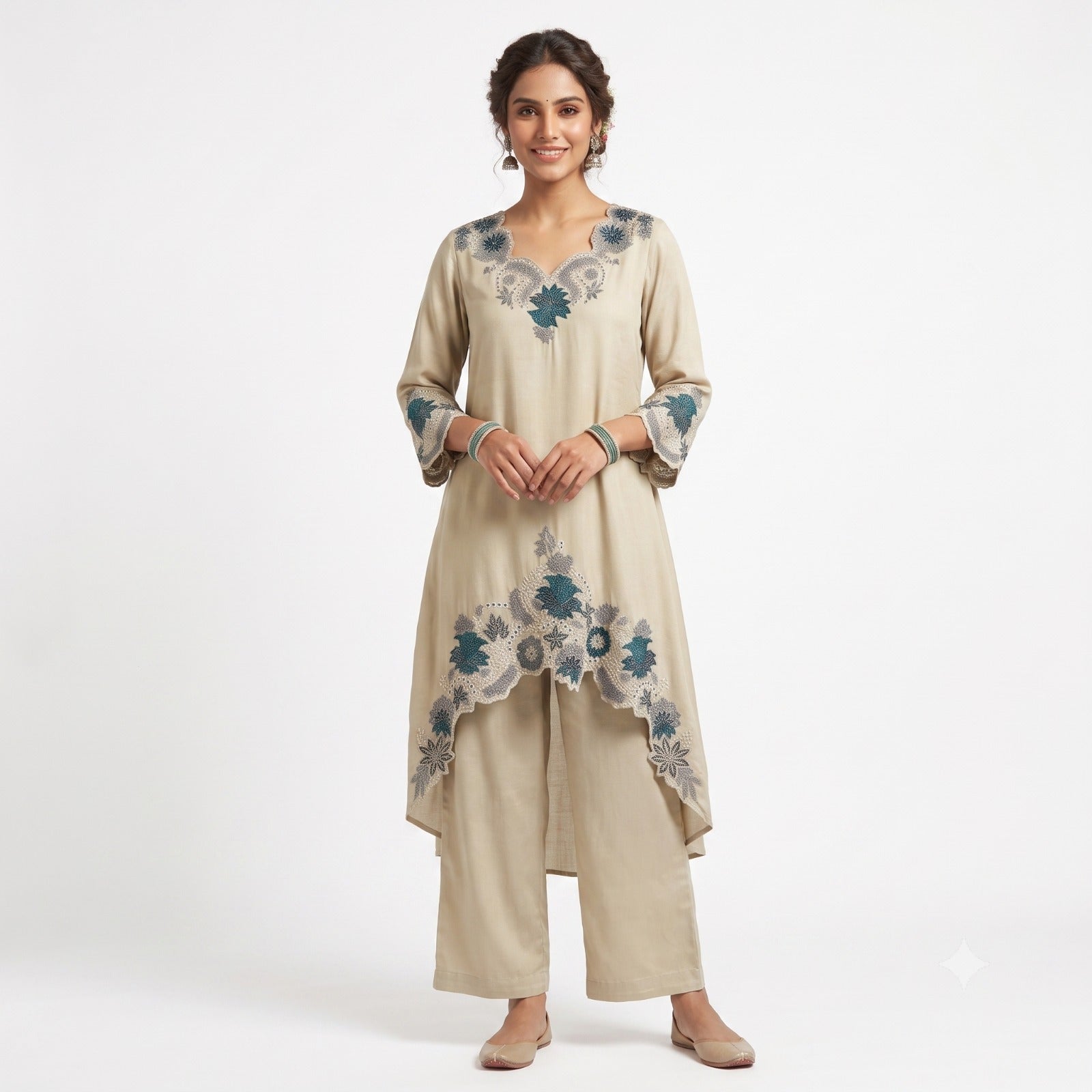 Ivory Blossom Embroidered Georgette Cord-set