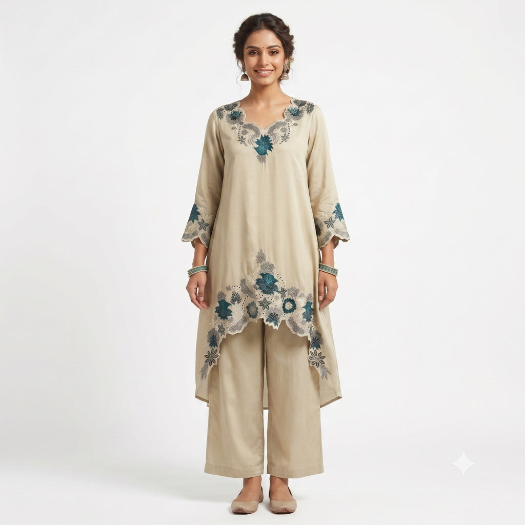 Ivory Blossom Embroidered Georgette Cord-set