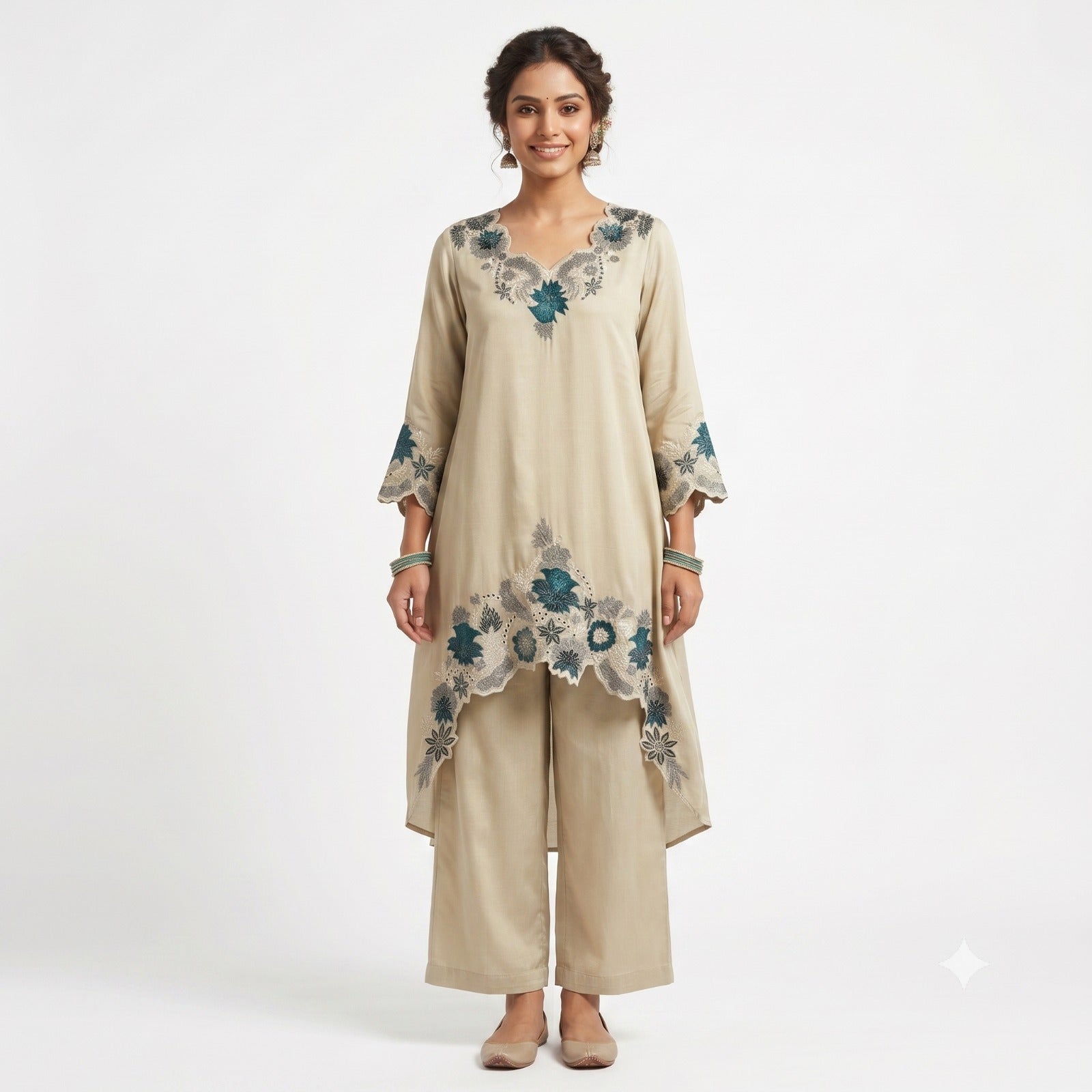 Ivory Blossom Embroidered Georgette Cord-set