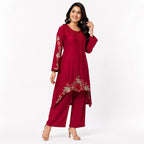 Crimson Royale Embroidered Georgette Cord-set