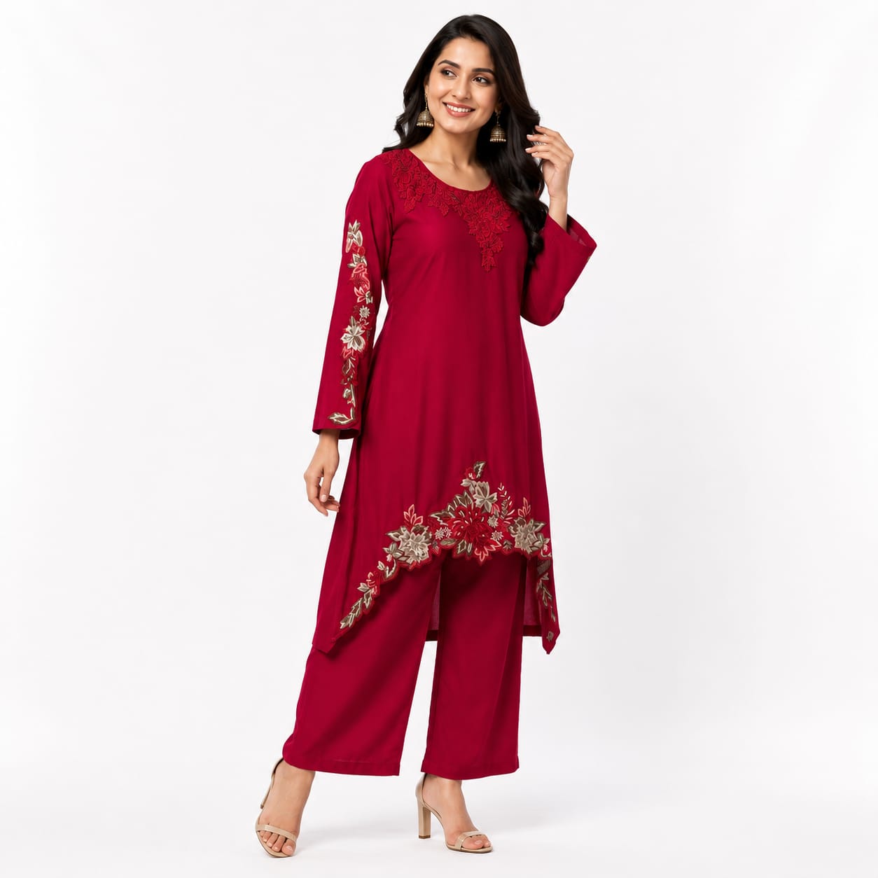 Crimson Royale Embroidered Georgette Cord-set