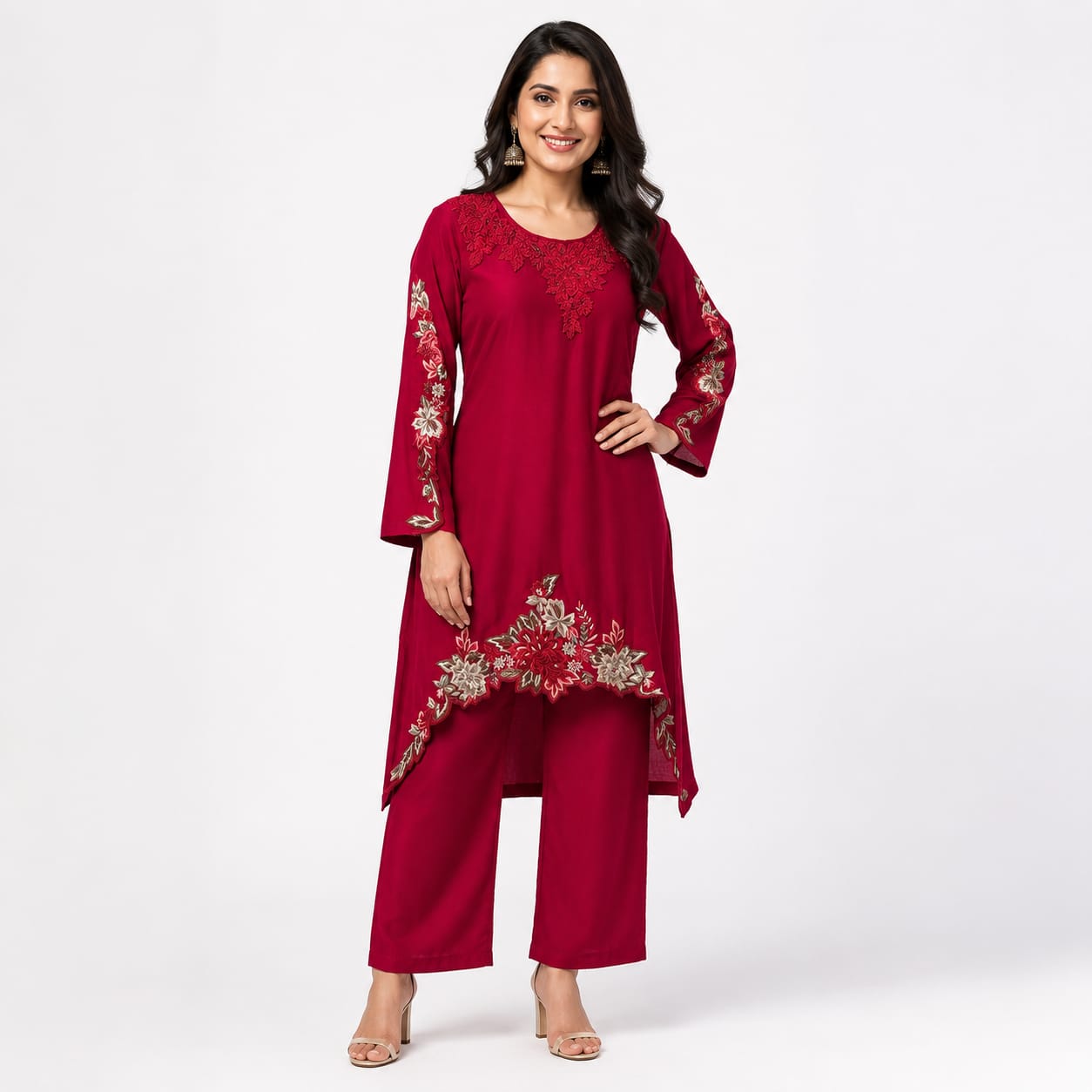Crimson Royale Embroidered Georgette Cord-set