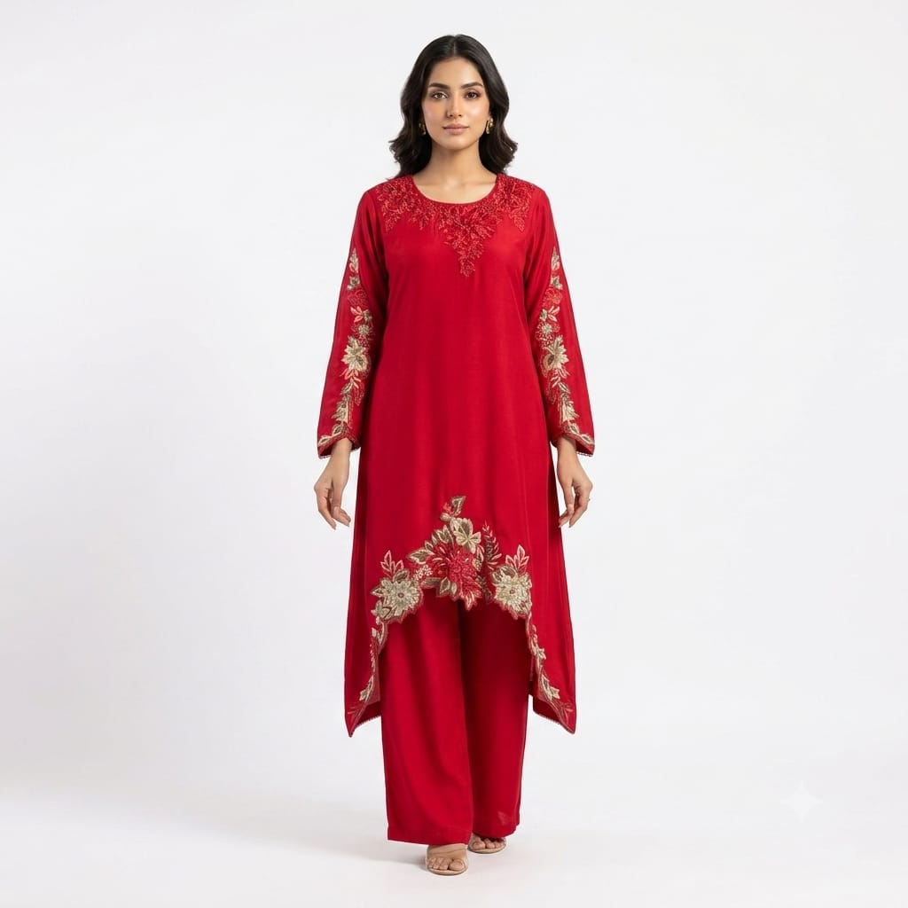 Crimson Royale Embroidered Georgette Cord-set