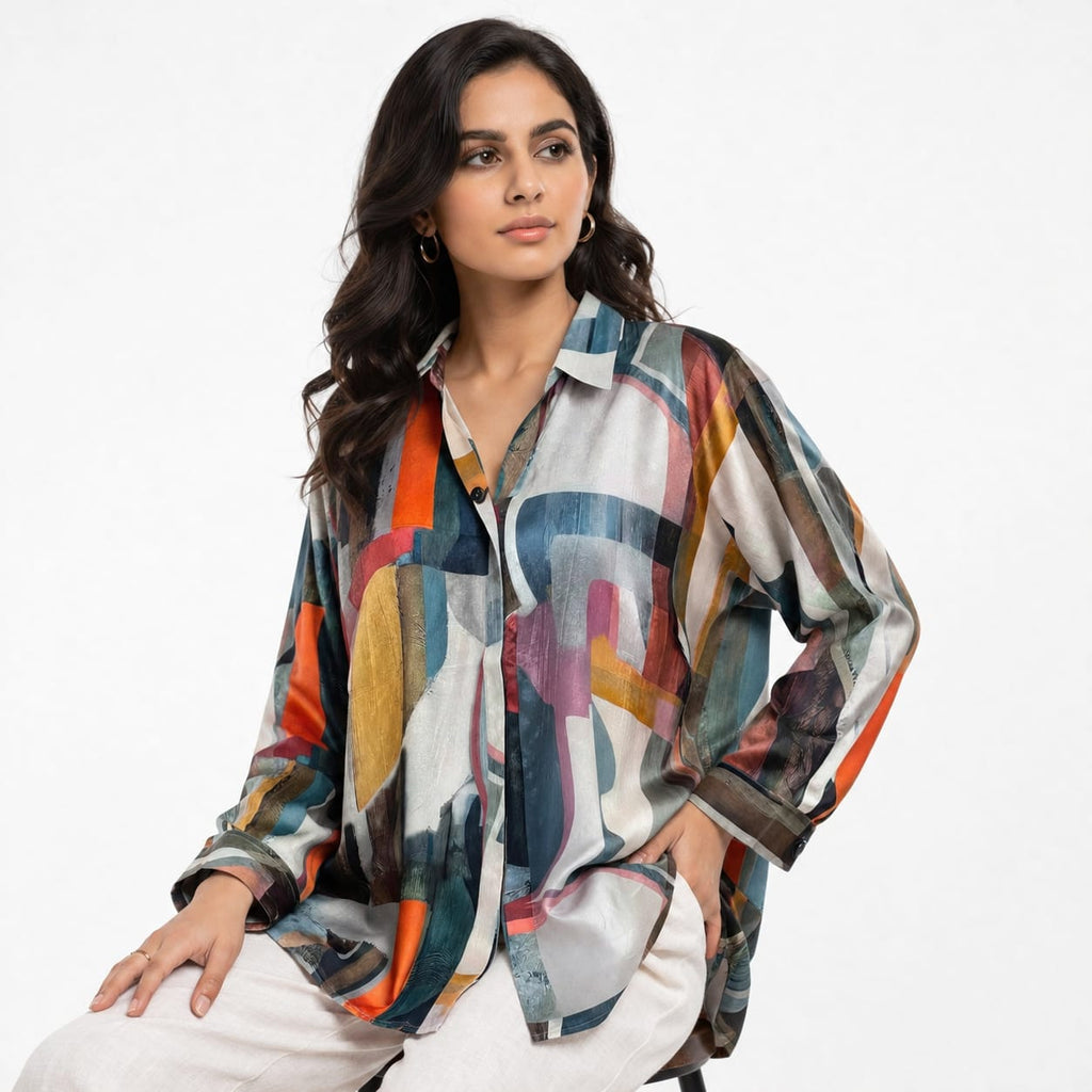Abstract Mosaic Crepe Top