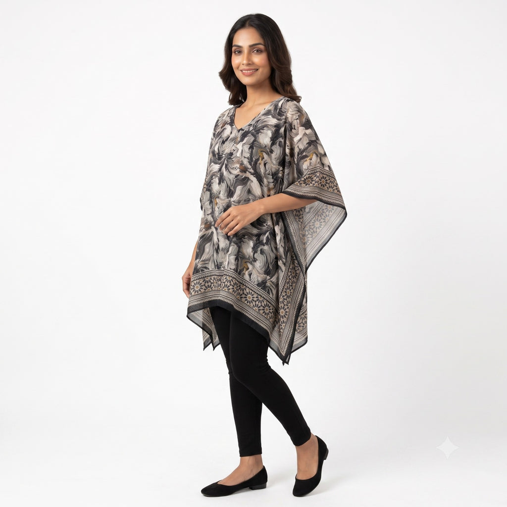 Monochrome Blossom Kaftan Top