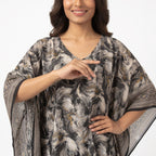 Monochrome Blossom Kaftan Top
