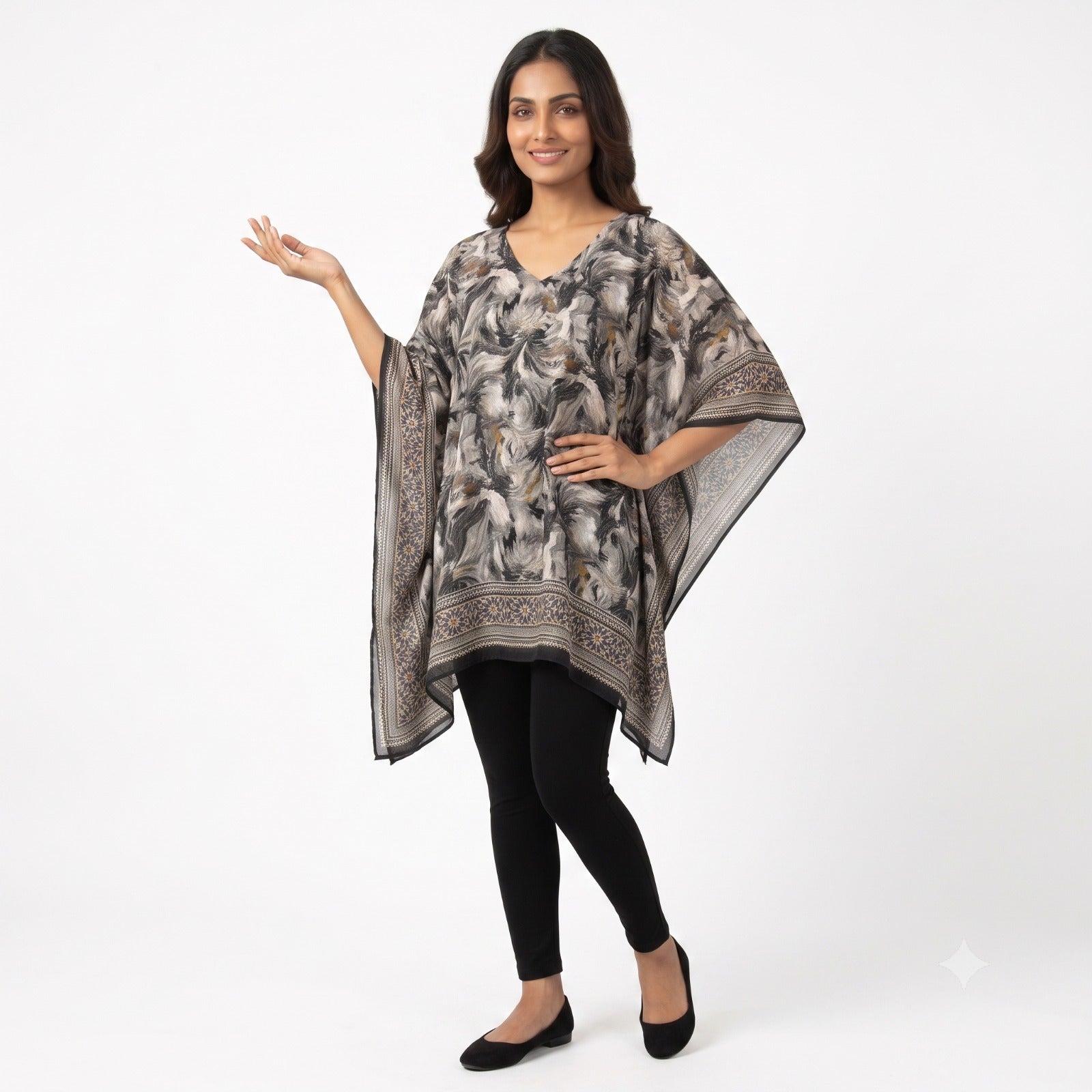 Monochrome Blossom Kaftan Top
