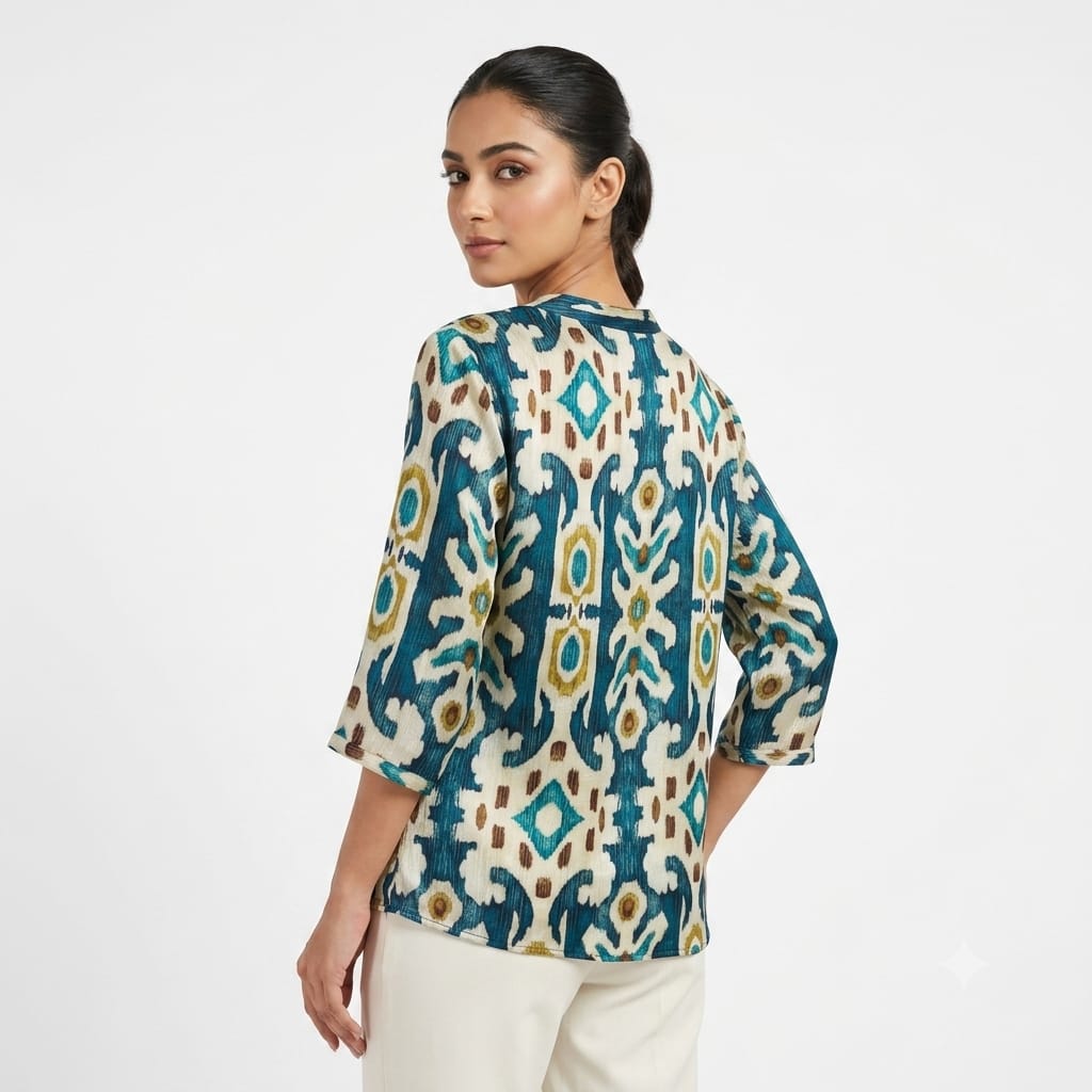 Azure Ikat Grace Crepe Top