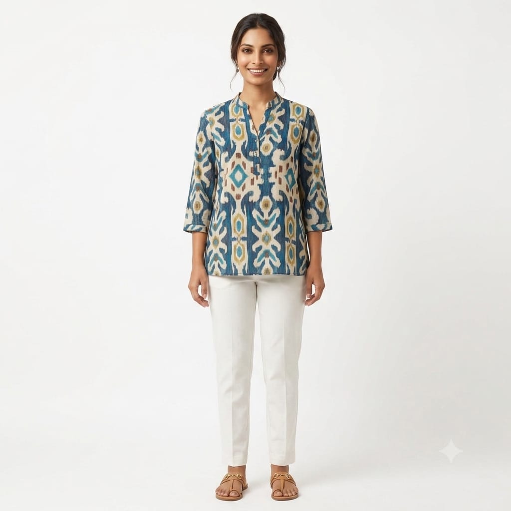 Azure Ikat Grace Crepe Top