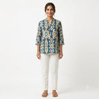 Azure Ikat Grace Crepe Top