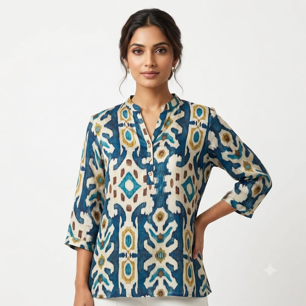 Azure Ikat Grace Crepe Top