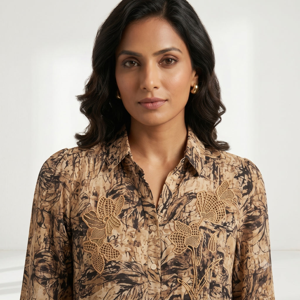 Mocha Lace Impression Top