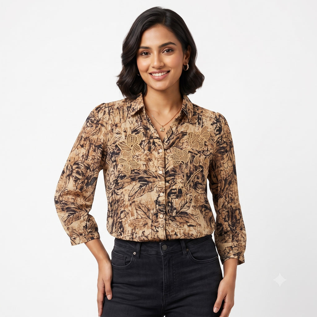 Mocha Lace Impression Top