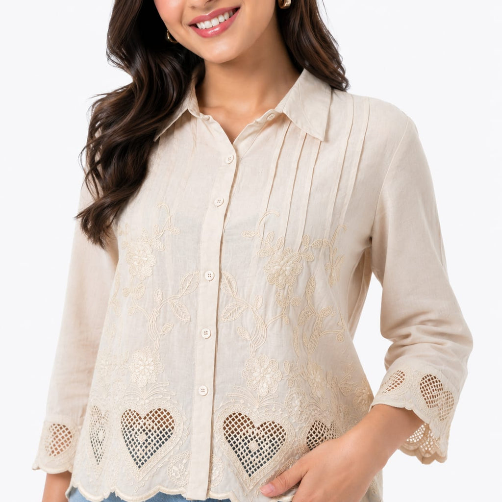 Ivory Heartline Pintuck Top
